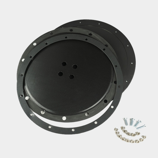 an image of a black round object with screws.